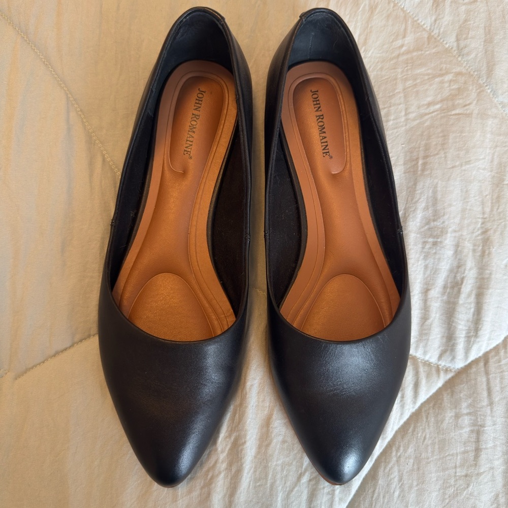 John Romaine Black Pointed Toe Ballet Flats